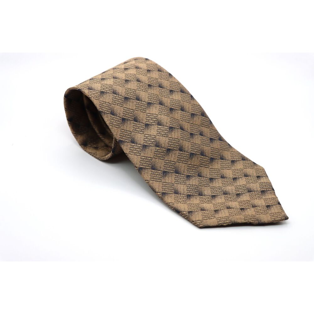 Vintage Louis Roth 100% Silk Brown Bronze Silver Checkered Tie 4” Wide